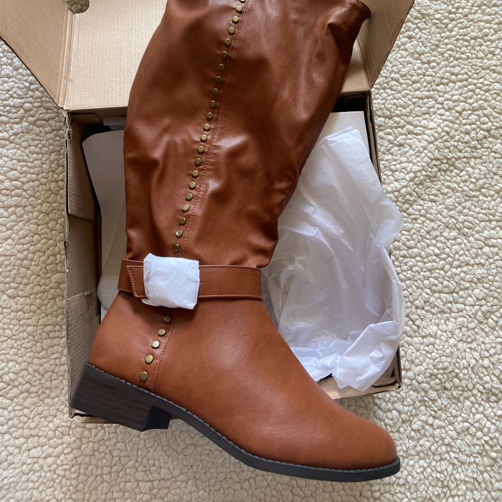 Side studded knee high boots